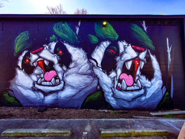 Aaron "Woes" Martin's angry pandas mural is one of many in East Atlanta Village.
