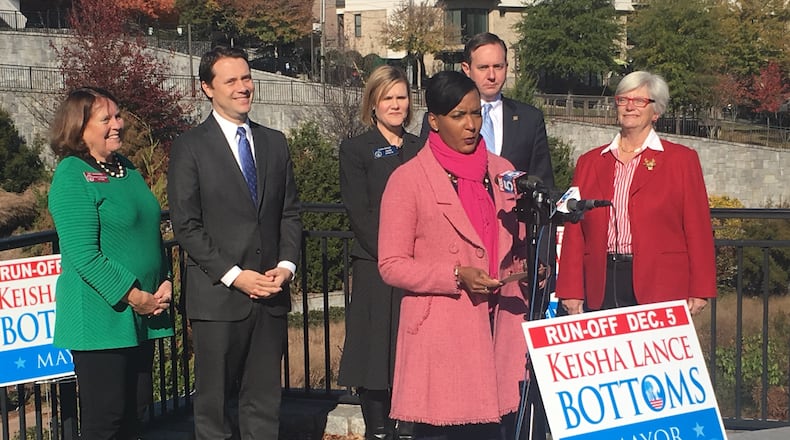 Atlanta Councilwoman Keisha Lance Bottoms was endorsed by state Rep. Pat Gardner, former state Sen. Jason Carter, state Sen. Elena Parent, state Rep. David Dreyer and former state Rep. Kathy Ashe. (AJC/Greg Bluestein)