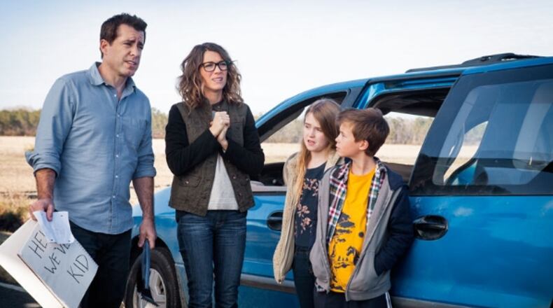 The cast of TBS's "The Detour" (L-R): Jason Jones, Natalie Zea, Ashley Gerasimovich and Liam Carroll. CREDIT: TBS
