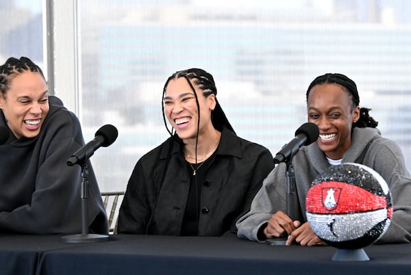 The Dream acquired top targets Brittney Griner (from left), Brionna Jones and Shatori Walker-Kimbrough earlier this year. (Hyosub Shin/AJC)