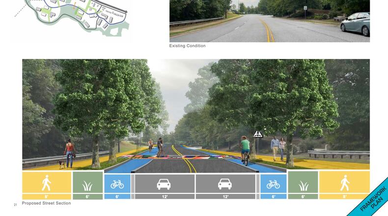 Alpharetta recently approved thee brookside Small Area Plan. Shown here is a proposed Brookside Parkway streetscape option. COURTESY CITY OF ALPHARETTA