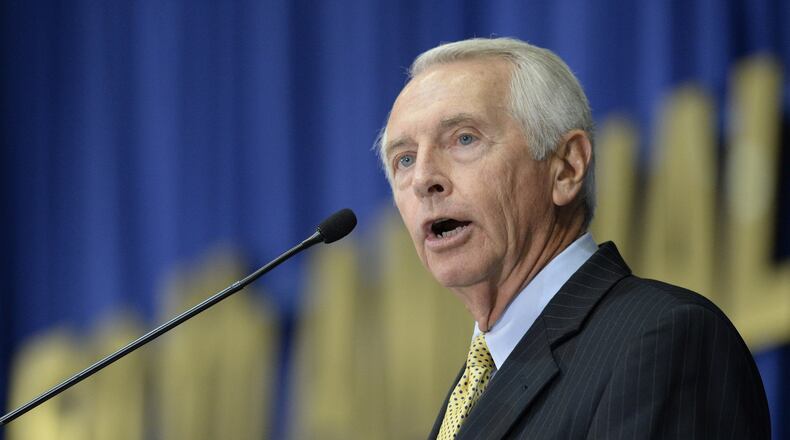 Kentucky Governor Steve Beshear address the audience at the 50th annual Kentucky Country Ham Breakfast, Thursday, Aug. 22, 2013 at the Kentucky State Fairgrounds in Louisville, Ky.