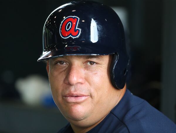 February 21, 2017, Lake Buena Vista, FL: Braves pitcher Bartolo Colon takes batting practice during spring training on Tuesday Feb. 21, 2017, at the ESPN Wide World of Sports in Lake Buena Vista.   Curtis Compton/ccompton@ajc.com