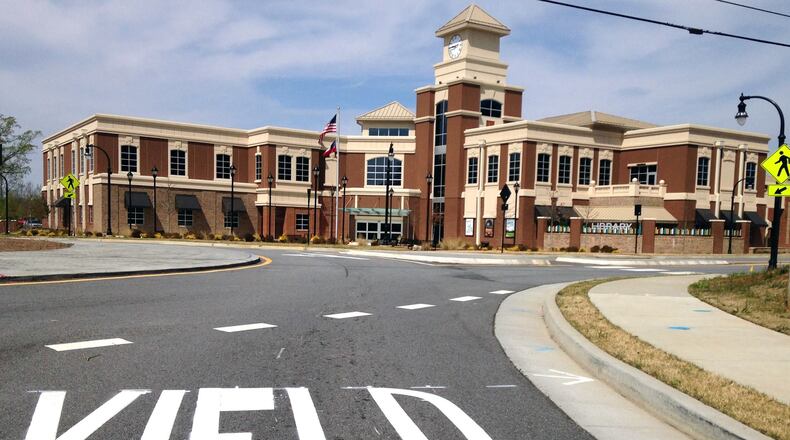 Lilburn adds additional pavement markings to help motorists navigate roundabouts. Courtesy City of Lilburn