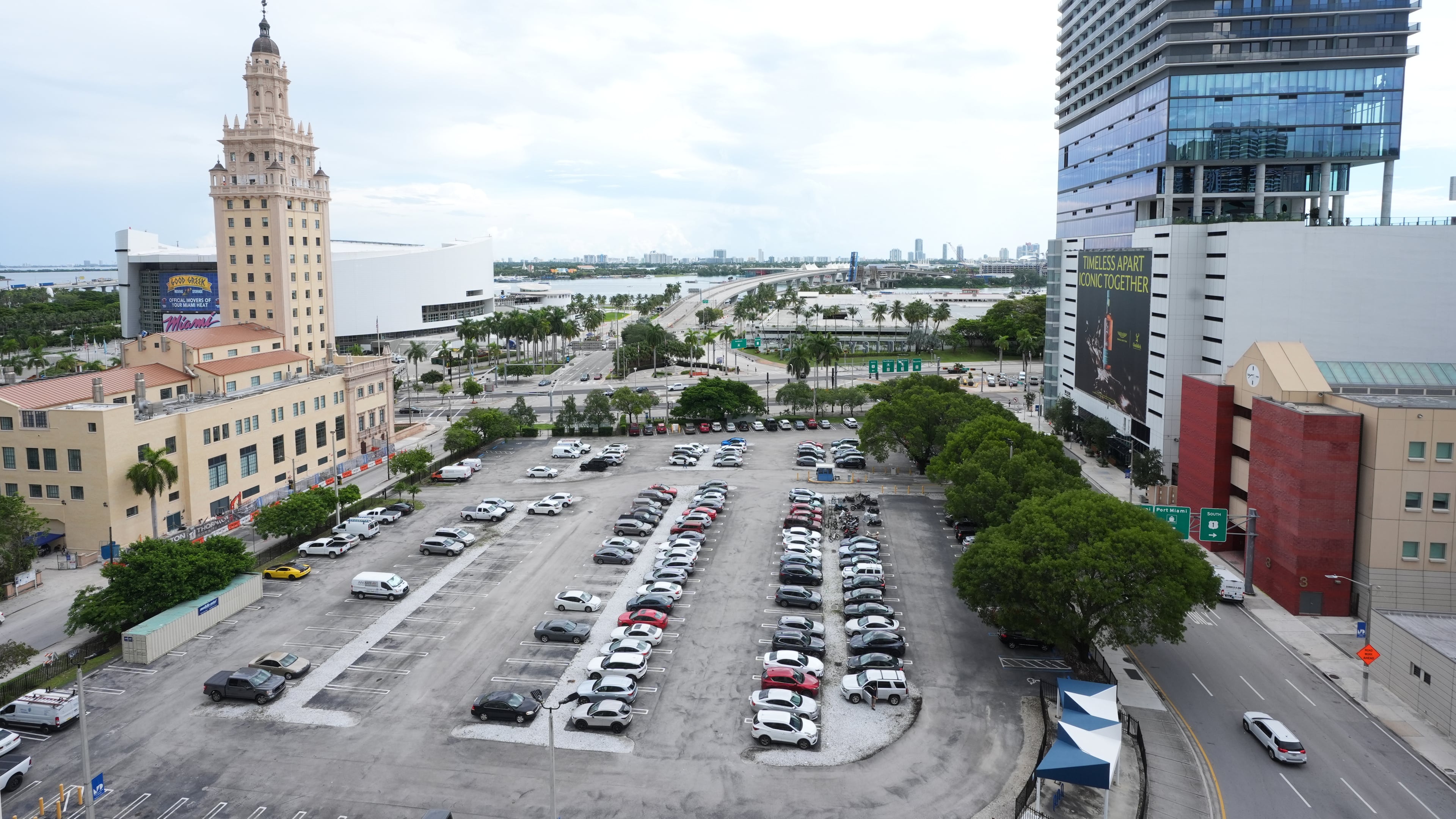 Republican Florida Gov. Ron DeSantis is proposing that President Donald Trump's presidential library be built in a parking lot that is currently used by Miami-Dade College staff and faculty and is adjacent to the Freedom Tower, Tuesday, Sept. 23, 2025, in Miami. (AP Photo/Marta Lavandier)