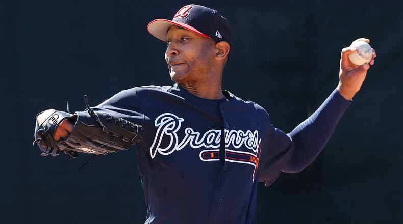 Atlanta Braves pitcher Sam Freeman throws in the bullpen during spring training at the ESPN Wide World of Sports Complex on Sunday, Feb. 17, 2019, in Lake Buena Vista. Curtis Compton/ccompton@ajc.com