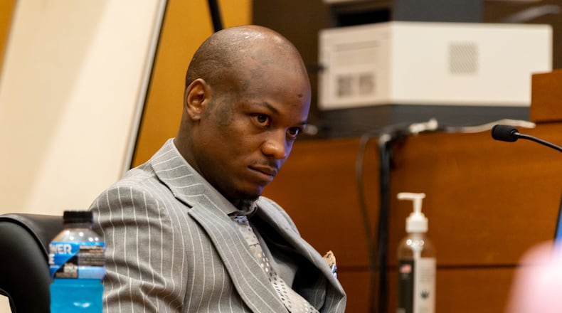 Kenneth Copeland, aka Lil Woody, takes the stand during the YSL trial, featuring Atlanta rapper Young Thug, at the Fulton County Courthouse in Atlanta on Monday, August 12, 2024. (Arvin Temkar / AJC)