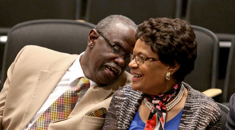 Former Fulton County Commissioner Bill Edwards, left, and Commissioner Emma Darnell were responsible for nearly all of the money Fulton commissioners spent on floral arrangements from 2009 to May 2015. JASON GETZ / AJC