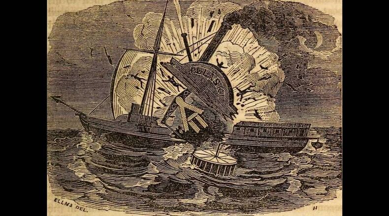 A rendering of the SS Pulaski shipwreck from the 1848 book by Charles Ellms.