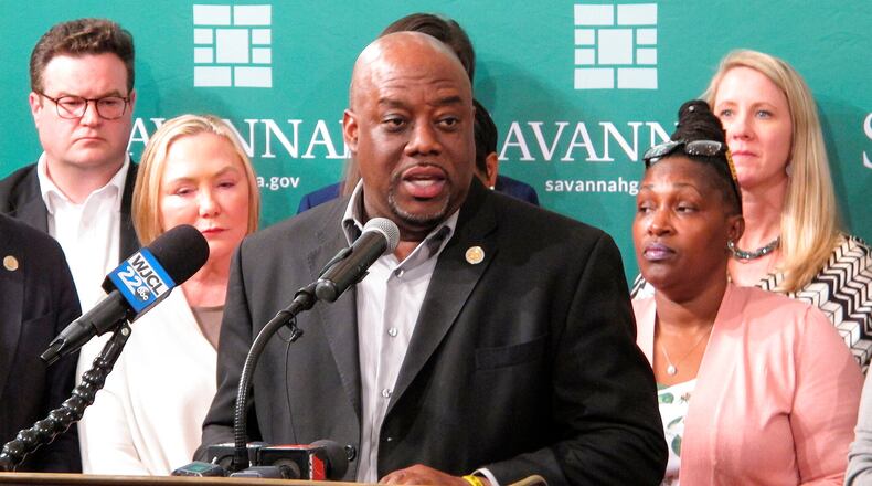 FILE - Mayor Van Johnson speaks at a news conference, March 11, 2020, in Savannah, Ga. (AP Photo/Russ Bynum, File)