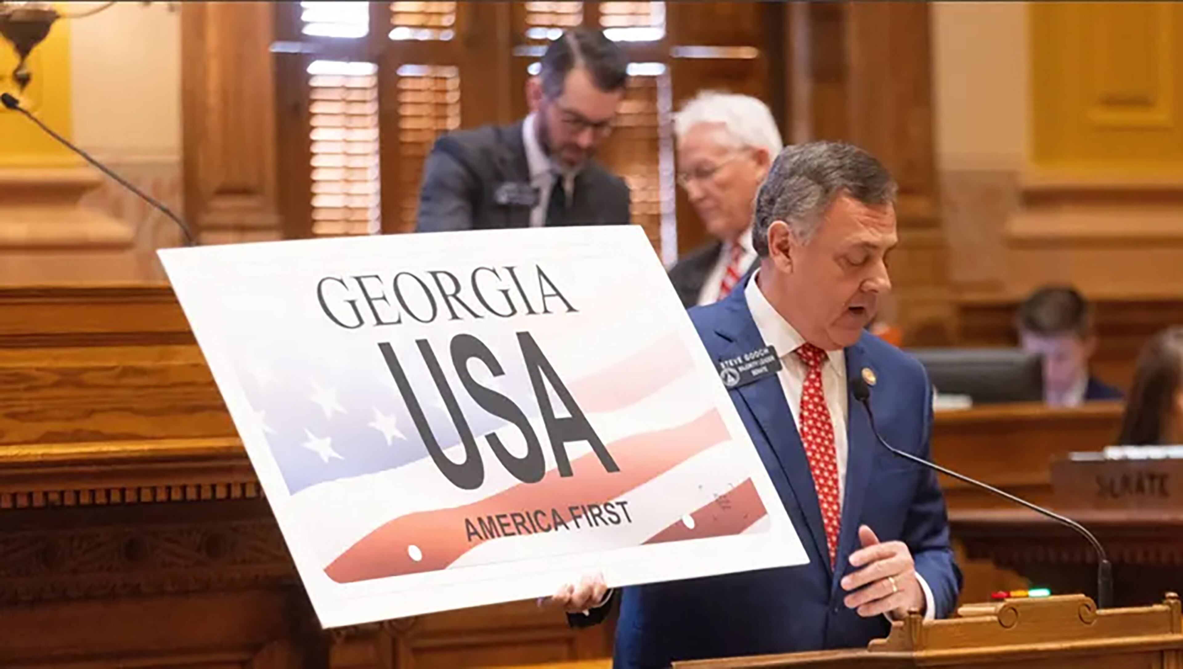State Sen. Steve Gooch sponsored the “America First” plate in the Legislature. (Courtesy Georgia Press Office)
