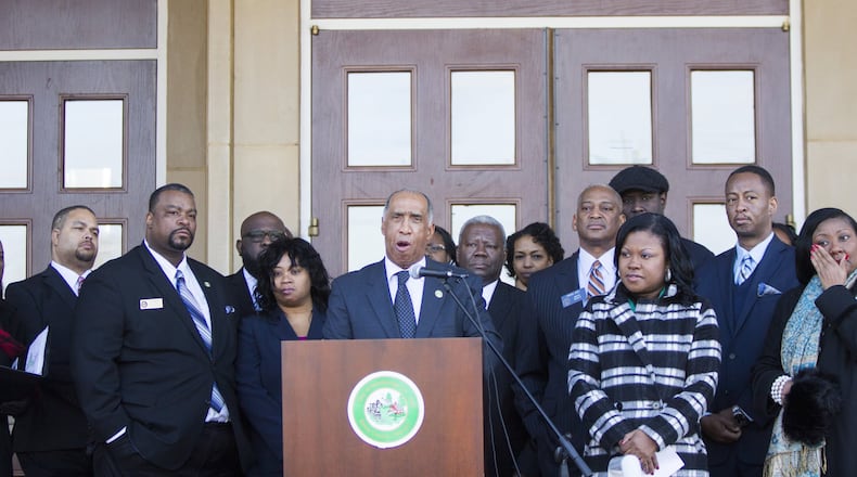Stockbridge Mayor Anthony S. Ford addresses the public during a February press conference regarding the push to create a city of Eagle’s Landing. The proposal to form the new city won approval from the Legislature. Voters will make the ultimate decision in November. (REANN HUBER/REANN.HUBER@AJC.COM)