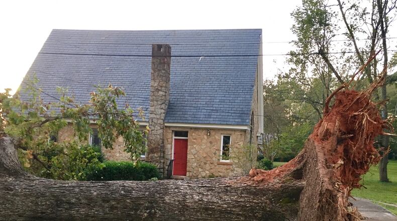 One of over 100 tree-related incidents caused by Tropical Storm Irma on Sept. 11. This old oak, with about a 6-foot root base, came within 20 feet of the Moore Chapel (built in 1906), the United Methodist Children’s Home’s most cherished building. Bill Banks for the AJC