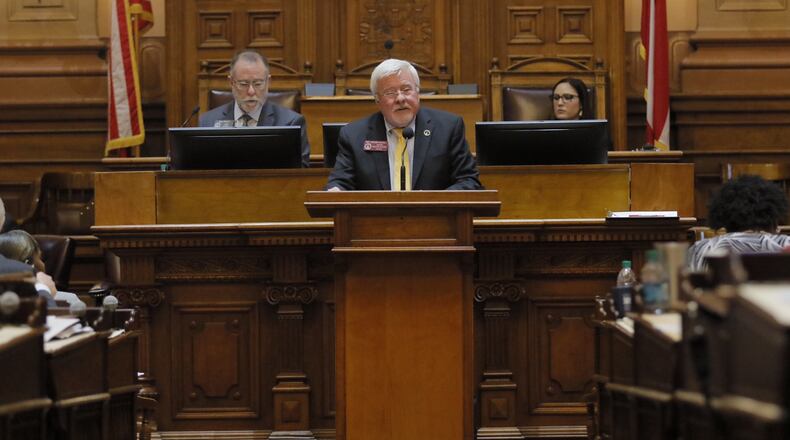 House Regulated Industries Committee Chairman Howard Maxwell, R-Dallas, discusses Senate Bill 85 on Monday, March 13, 2017. The bill, which passed 147-14, allows craft beer and liquor manufacturers to sell directly to consumers. BOB ANDRES / BANDRES@AJC.COM
