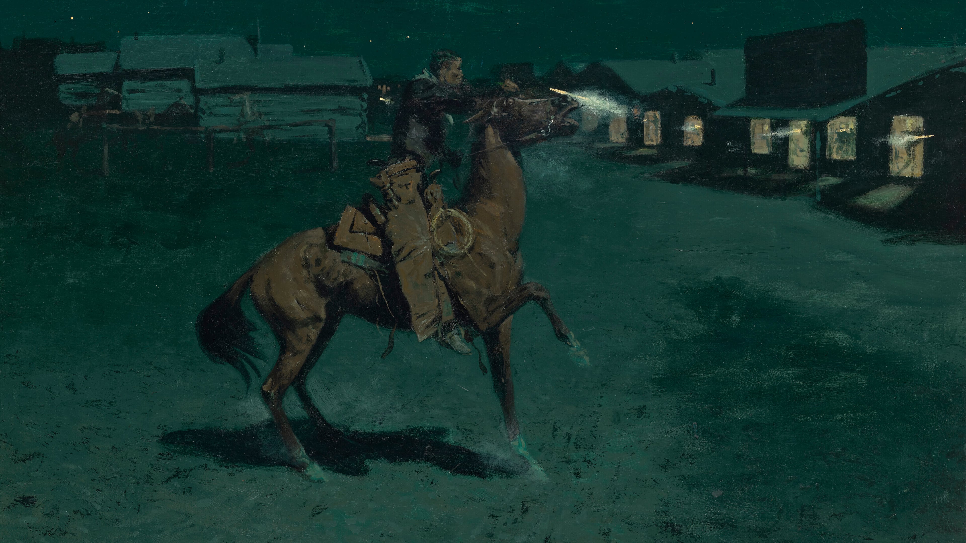 This image provided by Christie's shows Frederic Remington's painting, "Argument with the Town Marshall." (Frederic Remington/Christie's Images Ltd. via AP)