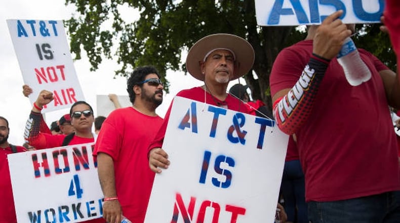 The last time AT&T's union workers were on strike was 2019, when they were negotiating for the contract that expired several weeks ago. After a number of fruitless bargaining sessions, the union walked out again on Friday. About 17,000 union workers around the Southeast were involved. (AJC file photo)