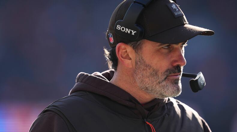 FILE - Cleveland Browns head coach Kevin Stefanski reacts during an NFL football game against the Cincinnati Bengals, Jan. 4, 2026, in Cincinnati. (AP Photo/Jeff Dean, File)