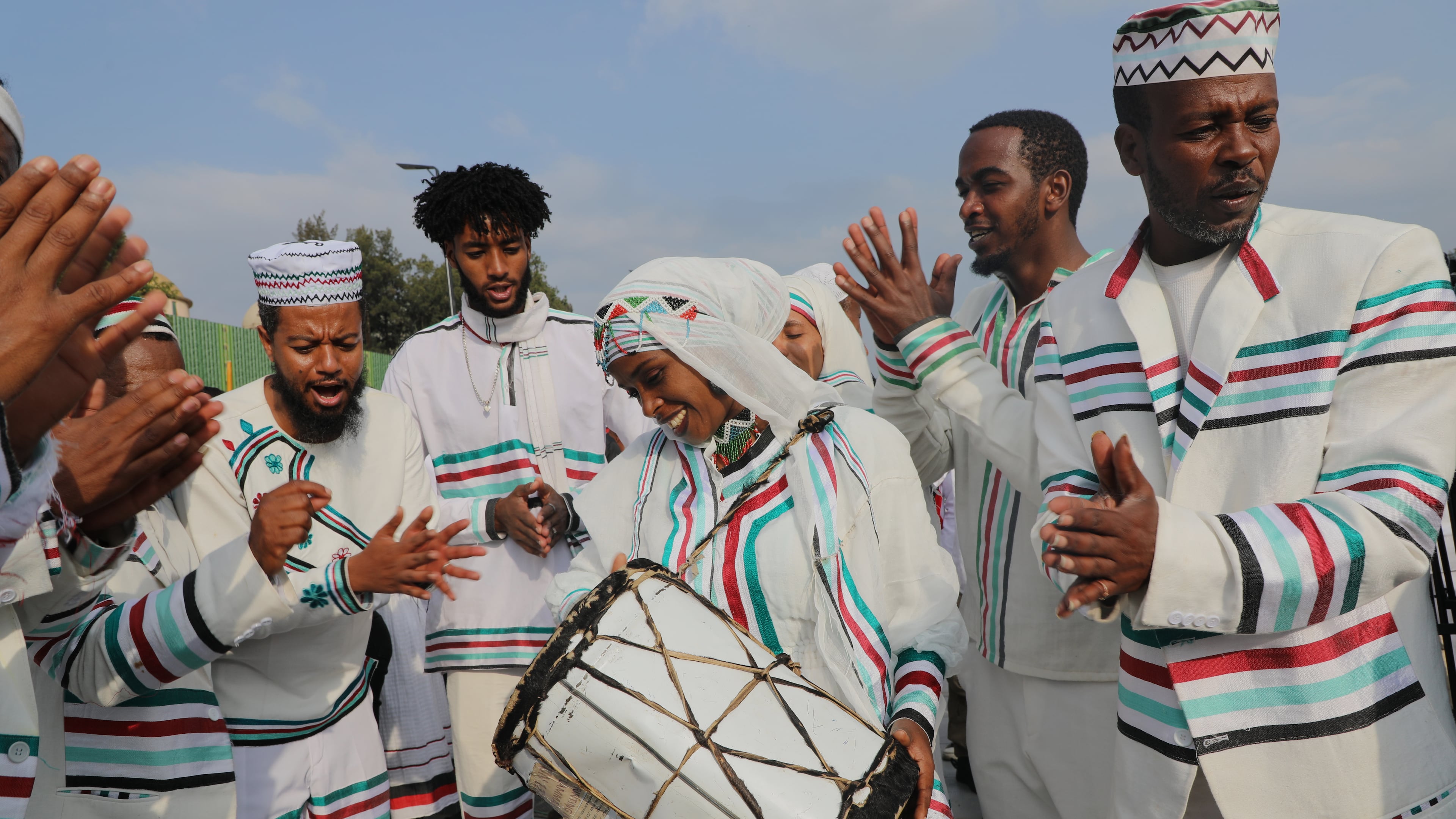 People attend the annual thanksgiving celebrations in Addis Ababa, Ethiopia, Saturday, Oct 4, 2025. (AP Photo/Amanuel Birhane)