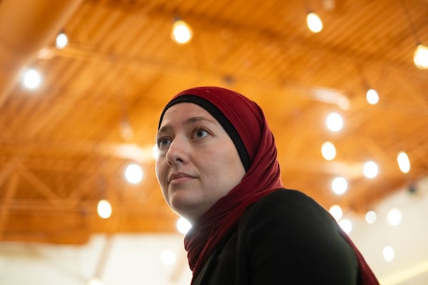 Rep. Ruwa Romman (D-Duluth) meets with journalists at Shibam Coffee in Alpharetta on Sunday, Oct. 26, 2025.  (Ben Gray for the AJC)