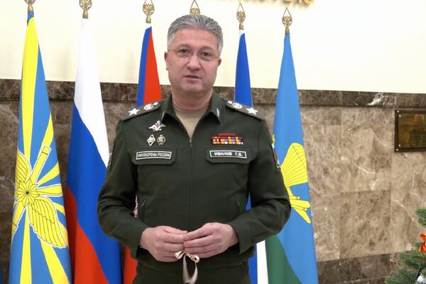 FILE - This handout photo taken from video released by Russian Defense Ministry Press Service on Thursday, Jan 11, 2024, shows Timur Ivanov, deputy defense minister, in Moscow. Ivanov, a top Russian military official was arrested on suspicion of accepting a bribe, authorities said Tuesday, April 23, 2024. (Russian Defense Ministry Press Service photo via AP, File)