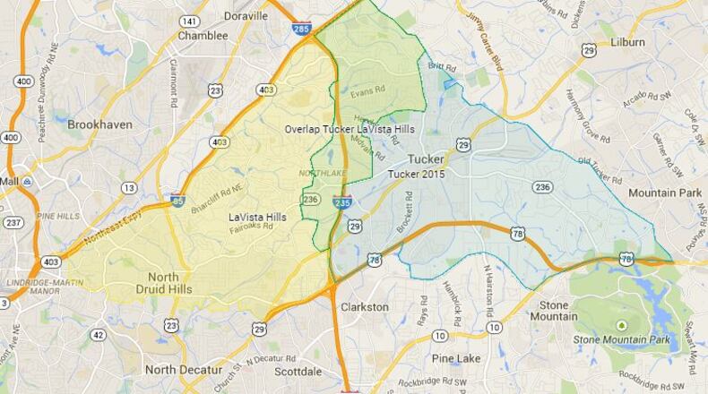 The maps for proposed cities of LaVista Hills and Tucker overlap.