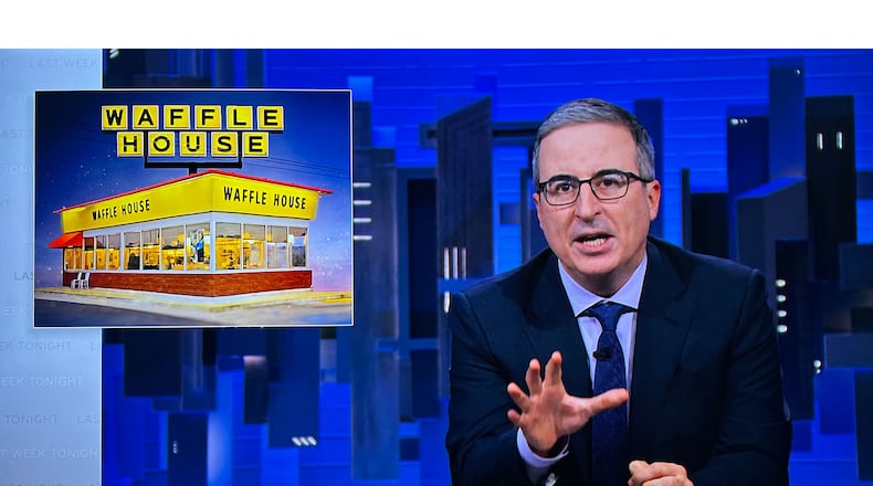 "It's jarring to have something so important conveyed in the terms of Waffle House," said John Oliver on his HBO show Sunday, Oct. 13, 2024. HBO