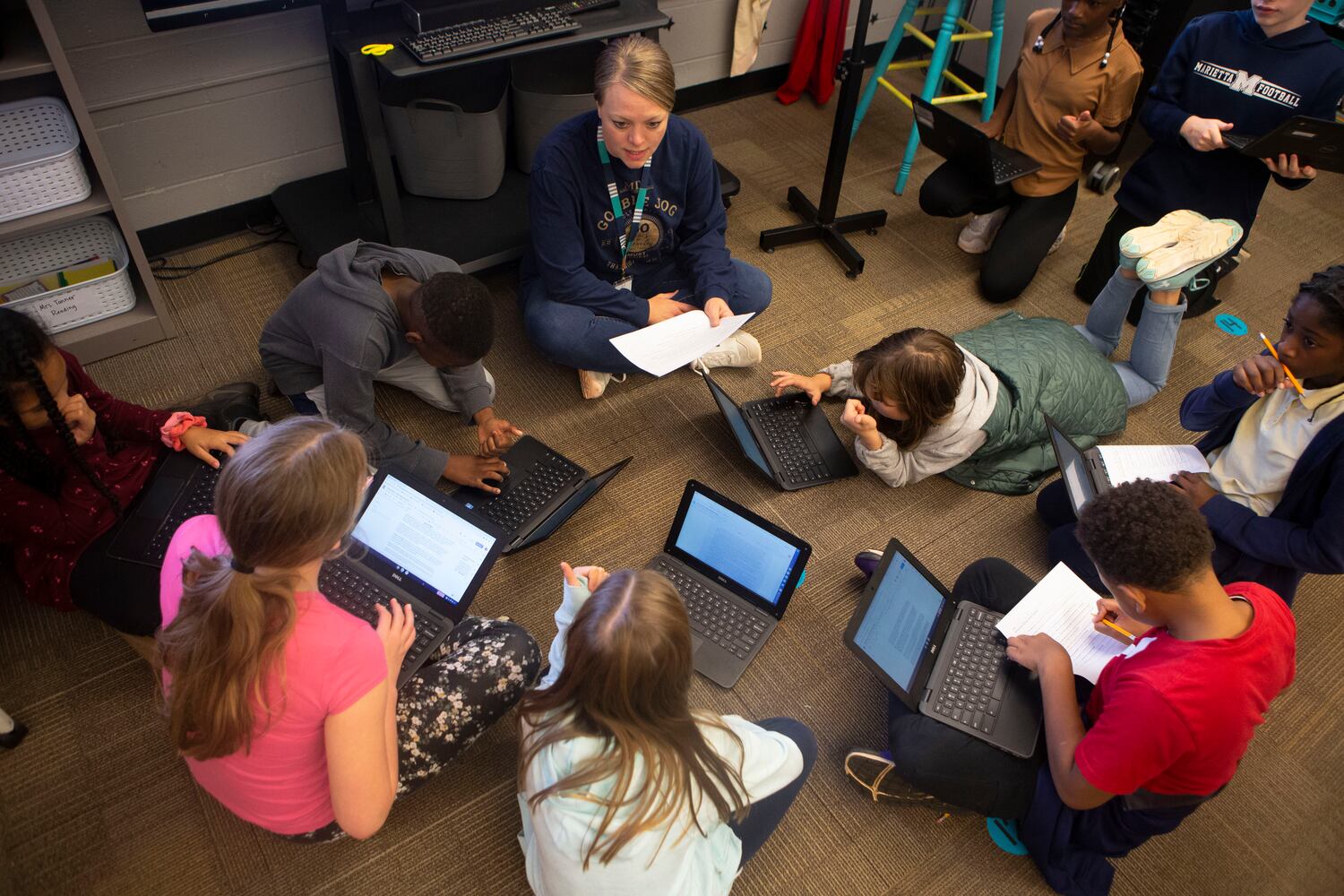 Trisha Tanner, fifth-grade teacher, gives instructions to her students during class on Wednesday, November 16, 2022, at Hickory Hills Elementary School in Marietta, Georgia. Marietta City Schools, like schools across the country, are working to overcome learning loss caused by the pandemic. CHRISTINA MATACOTTA FOR THE ATLANTA JOURNAL-CONSTITUTION