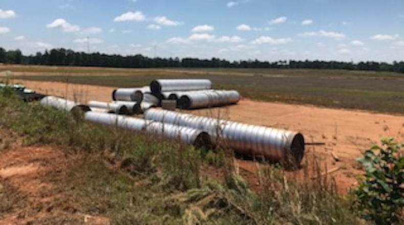Sewer pipes wait to be installed at what will become a mixture of houses, offices, retail space and walking trails at the 150-acre Jodeco Atlanta South mixed-use development in Stockbridge. PHOTO: CITY OF STOCKBRIDGE.
