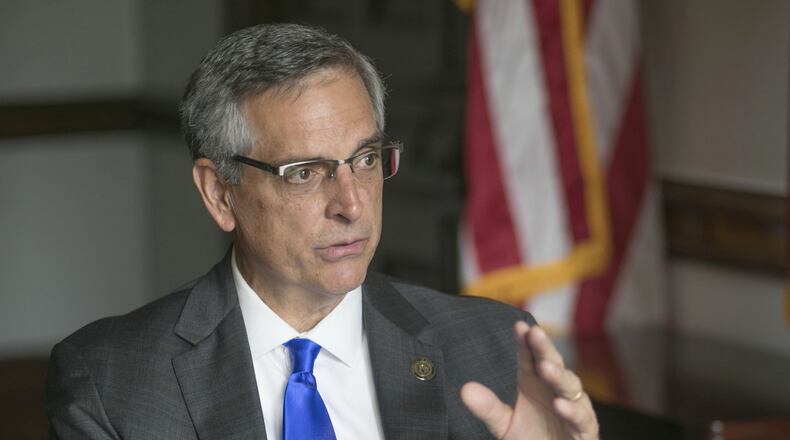 Georgia Secretary of State Brad Raffensperger talks about the state’s new voting system during an interview with The Atlanta Journal-Constitution. The state awarded a $107 million contract to Dominion Voting for new machines. Bob Andres / robert.andres@ajc.com
