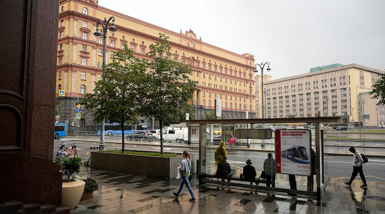 FILE - A view of Lubyanskaya Square with the historical the Federal Security Service (FSB) building, left, in Moscow, Russia, on July 12, 2023. (AP Photo, File)