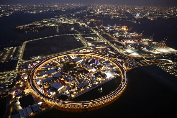 The Grand Ring is seen on Friday April 11, 2025 prior to the opening day of Osaka Expo 2025 in Osaka, western Japan. (Kyodo News via AP)