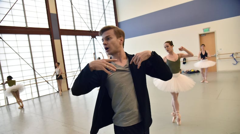 Artistic director Gennadi Nedvigin, shown instructing at Atlanta Ballet’s headquarters last month, is in his first season with the company. Though much will change after the current season ends, the focus is on this season’s shows. The Atlanta Ballet will present “Firebird” April 14-16. HYOSUB SHIN / HSHIN@AJC.COM