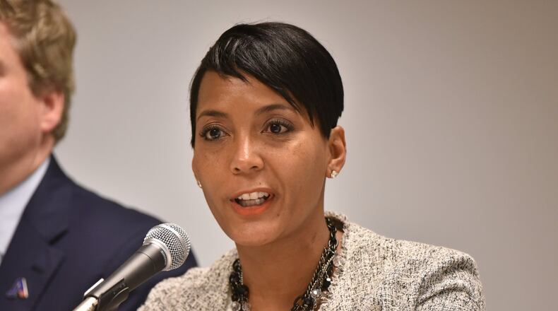 Keisha Lance Bottoms at candidates forum in February. HYOSUB SHIN / HSHIN@AJC.COM File Photo