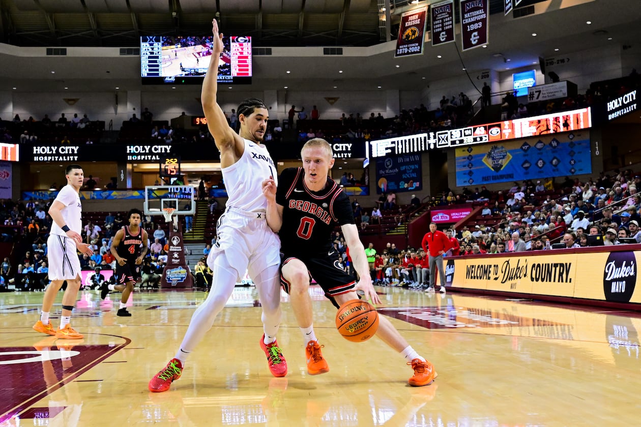 Junior guard Blue Cain during Georgia basketball’s victory over Xavier on Nov. 21, 2025, during the Shriners Children's Charleston Classic in Charleston, South Carolina. (Courtesy of University of Georgia Athletic Association)