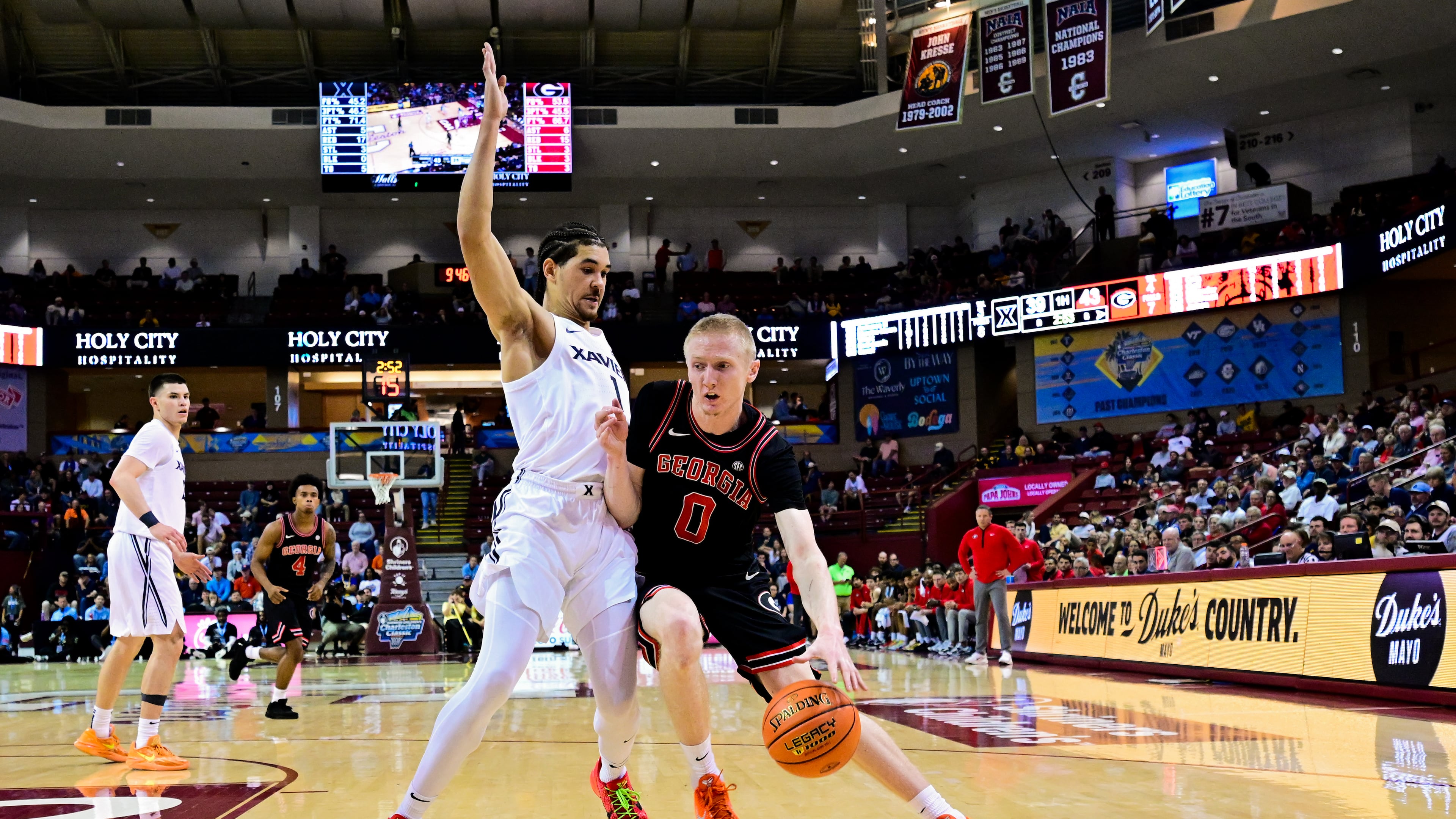 Junior guard Blue Cain during Georgia basketball’s victory over Xavier on Nov. 21, 2025, during the Shriners Children's Charleston Classic in Charleston, South Carolina. (Courtesy of University of Georgia Athletic Association)