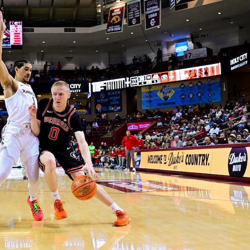 Junior guard Blue Cain during Georgia basketball’s victory over Xavier on Nov. 21, 2025, during the Shriners Children's Charleston Classic in Charleston, South Carolina. (Courtesy of University of Georgia Athletic Association)