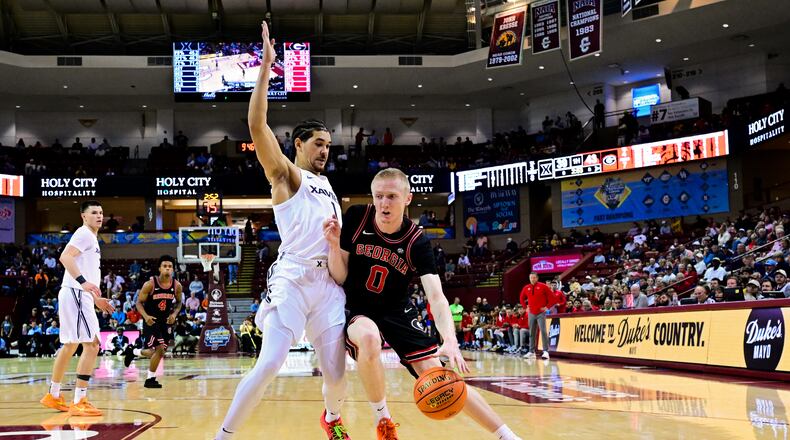 Junior guard Blue Cain during Georgia basketball’s victory over Xavier on Nov. 21, 2025, during the Shriners Children's Charleston Classic in Charleston, South Carolina. (Courtesy of University of Georgia Athletic Association)