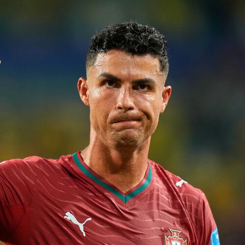 FILE - Portugal's Cristiano Ronaldo waves following the World Cup Group K soccer match between Colombia and Portugal in Miami Gardens, Fla., Saturday, June 27, 2026. (AP Photo/Rebecca Blackwell, file)