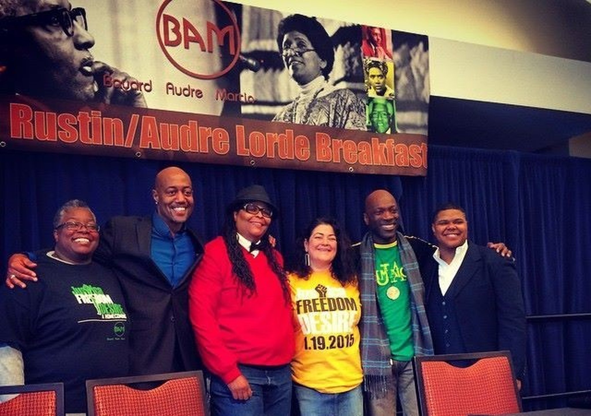 Craig Washington (second from left) poses with Mellonee Rheams, Darlene Hudson, Anneliese Singh, Kirk Surgeon and Ashe Helm-Hernandez at the 2015 Rustin-Lorde Breakfast. Hudson (third from left) co-founded the annual event. CONTRIBUTED