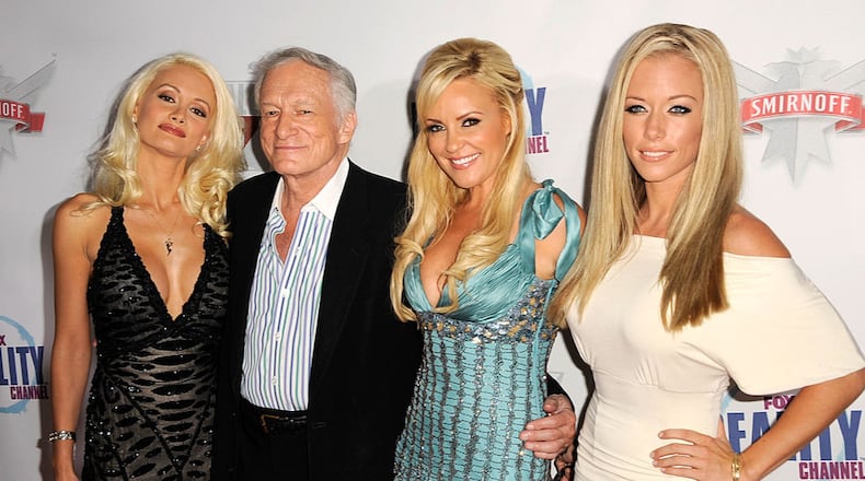 Hugh Hefner poses with Holly Madison,Bridget Marquardt, Kendra Wilkinson at the Fox Reality Channel Really Awards on September 24 2008 at the Avalon Hollywood club in Hollywood California. (Photo by Frazer Harrison/Getty Images)