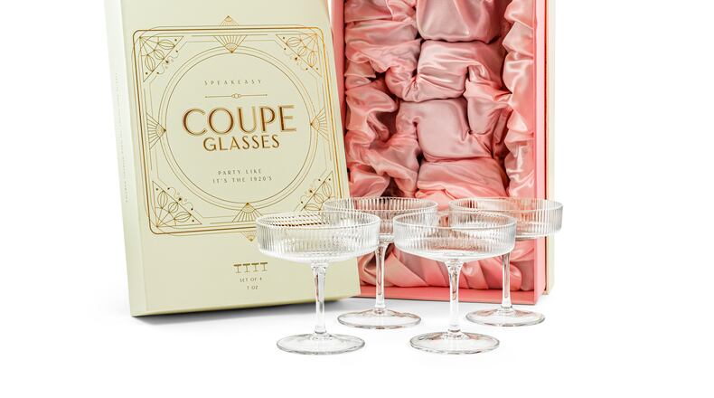 Glassique Cadeau's gift box of art deco coupe glassware can help you serve classic cocktails in style. Courtesy of Glassique Cadeau