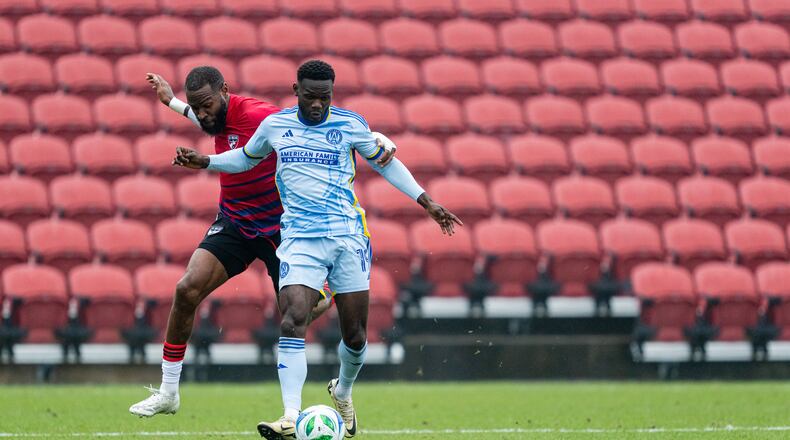 Atlanta United forward Emmanuel Latte Lath #19 during the match against FC Dallas at Children's Healthcare of Atlanta Training Ground in Marietta, Ga. on Saturday, February 15, 2025. (Photo by Mitch Martin/Atlanta United)