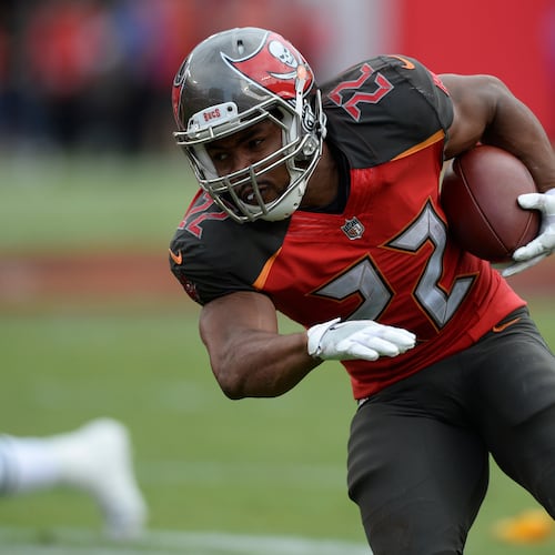 FILE - Tampa Bay Buccaneers running back Doug Martin (22) during the second half of an NFL football game against the New York Jets Sunday, Nov. 12, 2017, in Tampa, Fla. (AP Photo/Jason Behnken,File)