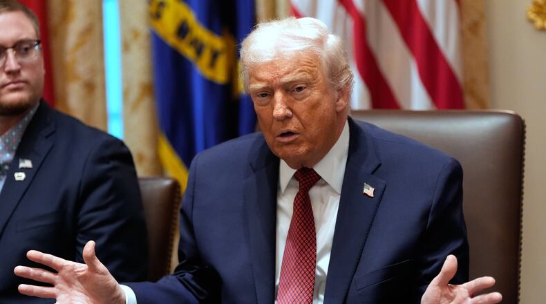 President Donald Trump speaks during a roundtable on farm subsidies in the Cabinet Room of the White House, Monday, Dec. 8, 2025, in Washington. (AP Photo/Alex Brandon)