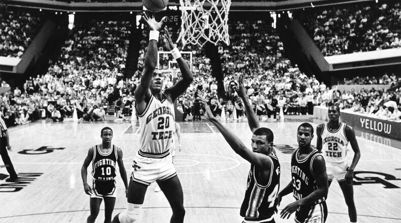 Former Georgia Tech basketball star Tom Hammonds in action against Illinois in 1988. (AJC file photo)