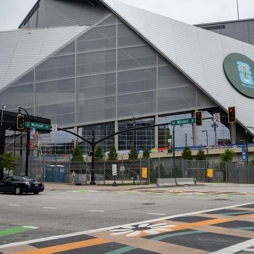 New crosswalk art sits at the intersection of Mitchell Street and Mangum Street on Monday, June 8, 2026. (Ben Hendren for the AJC)