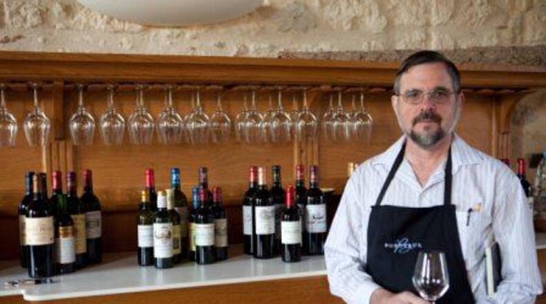 Michael Bishop in 2010 tasting 2009 Bordeaux barrel samples at Château d'Angludet. (Courtesy of Michael Bishop)