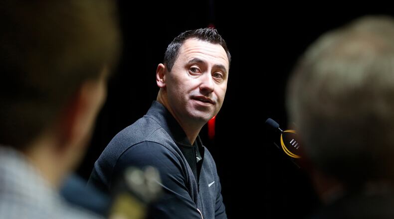 TAMPA, FL - JANUARY 7: Offensive coordinator Steve Sarkisian of the Alabama Crimson Tide speaks to the media during the College Football Playoff National Championship Media Day on January 7, 2017 at Amalie Arena in Tampa, Florida. (Photo by Brian Blanco/Getty Images)