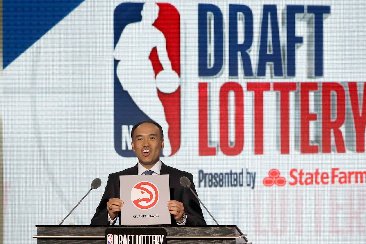 In 2018, NBA Deputy Commissioner Mark Tatum announces the Hawks earned the third pick in the NBA draft, which they used to select Luka Doncic. Doncic was then traded to the Mavericks for their fifth overall pick, Trae Young. (Charles Rex Arbogast/AJC)
