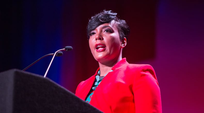 Keisha Lance Bottoms, Mayor of Atlanta, speaks at the State Of The City Business Breakfast at the Georgia World Congress Center in Atlanta on Tuesday March 14th, 2019. (Photo by Phil Skinner)